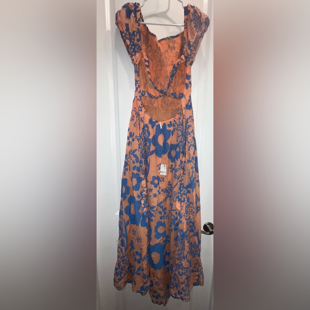 NWT Free People Ultraviolet Maxi Dress Floral Blue and Peach - Picture 3 of 4